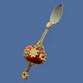 Steampunk Style Tableware Set with Red Teapot Gear Decorations and Spoon
